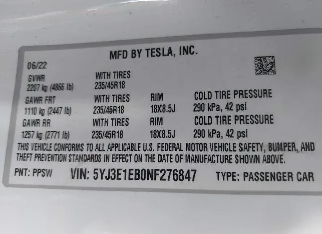 5YJ3E1EB0NF276847 2022 2022 Tesla Model 3- Long Range Dual M 9