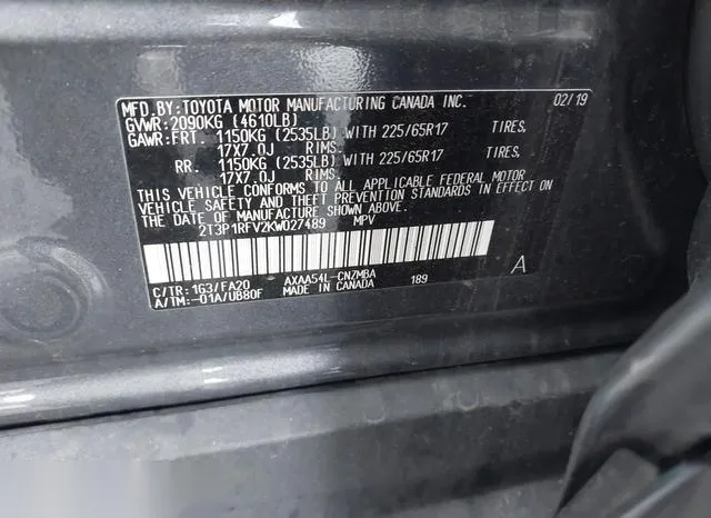 2T3P1RFV2KW027489 2019 2019 Toyota RAV4- Xle 9