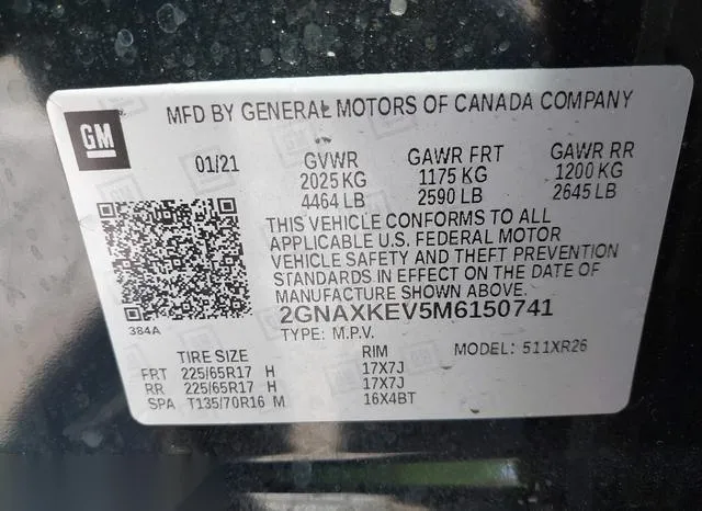 2GNAXKEV5M6150741 2021 2021 Chevrolet Equinox- Fwd Lt 9