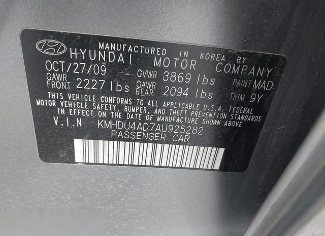 KMHDU4AD7AU925282 2010 2010 Hyundai Elantra- Gls 9