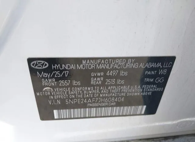 5NPE24AF7JH608404 2018 2018 Hyundai Sonata- SE 9