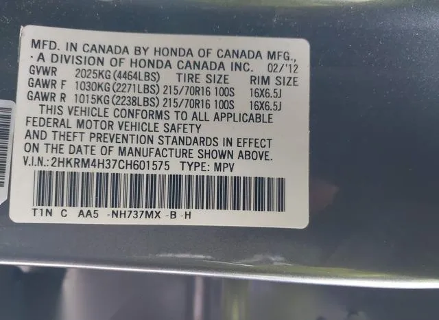 2HKRM4H37CH601575 2012 2012 Honda CR-V- LX 9