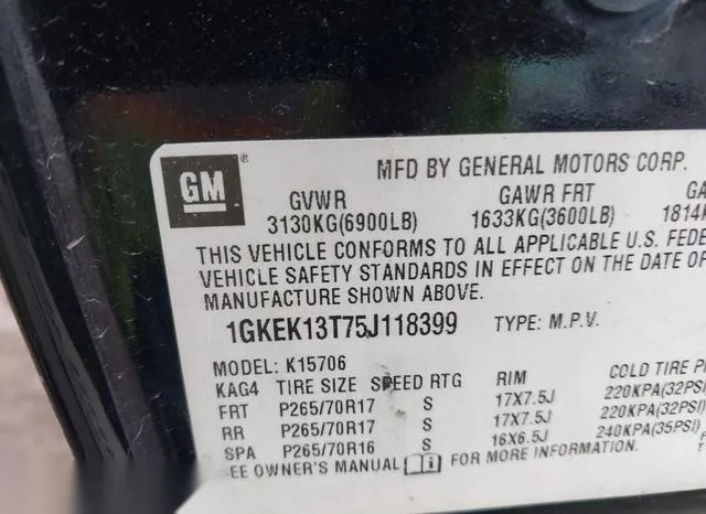 1GKEK13T75J118399 2005 2005 GMC Yukon- Slt 9