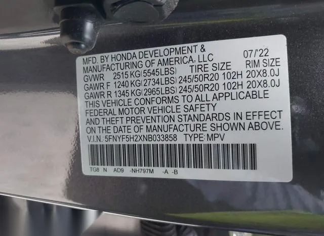 5FNYF5H2XNB033858 2022 2022 Honda Pilot- 2Wd Special Edition 9