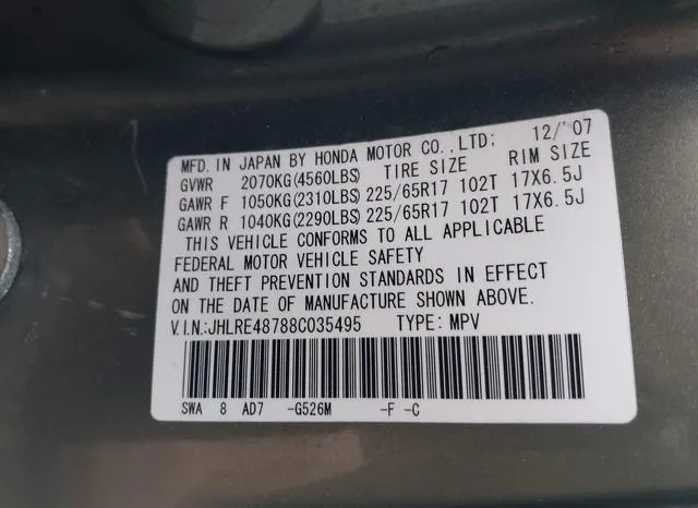 JHLRE48788C035495 2008 2008 Honda CR-V- Ex-L 9