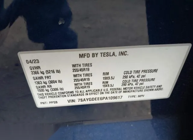 7SAYGDEE6PA109617 2023 2023 Tesla Model Y- Awd/Long Range Du 9