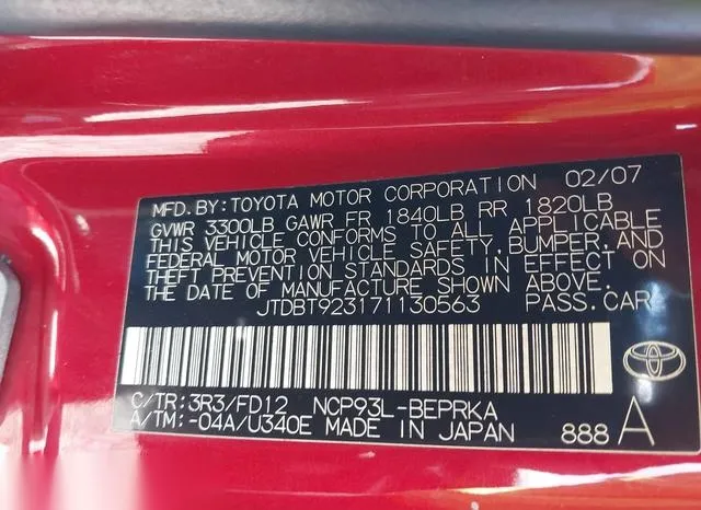 JTDBT923171130563 2007 2007 Toyota Yaris- S 9