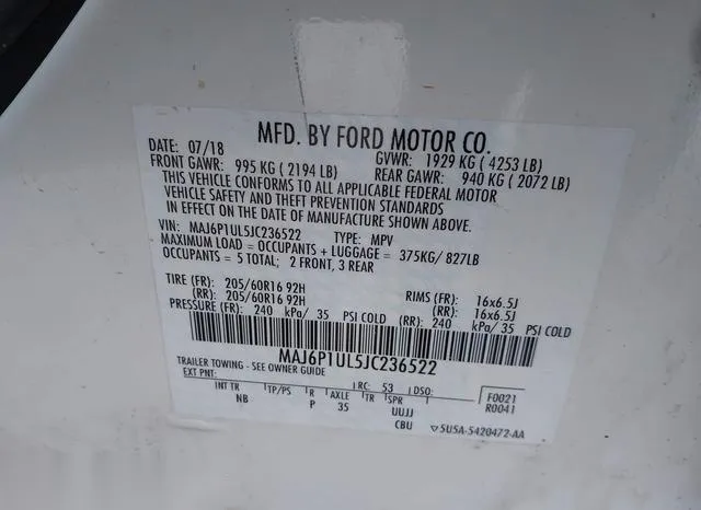 MAJ6P1UL5JC236522 2018 2018 Ford Ecosport- SE 9