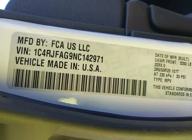 1C4RJFAG9NC142971 2022 2022 Jeep Grand Cherokee Wk- Laredo X 9