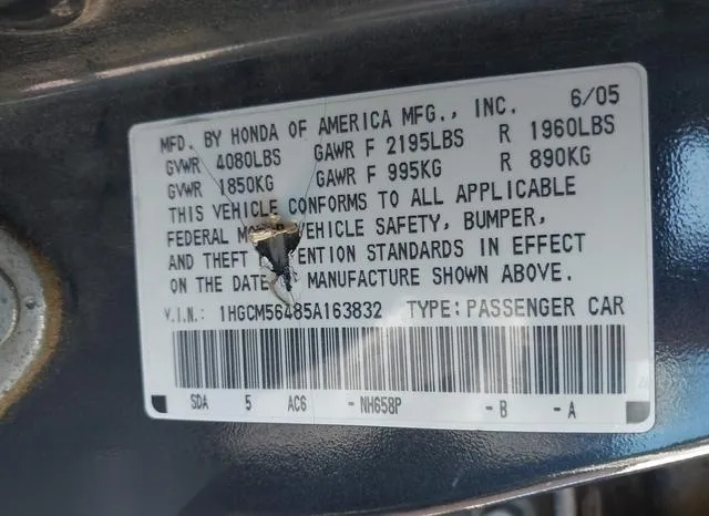 1HGCM56485A163832 2005 2005 Honda Accord- 2-4 LX 9