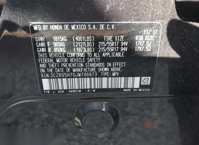 3CZRU5H70JM706873 2018 2018 Honda HR-V- Ex-L 9