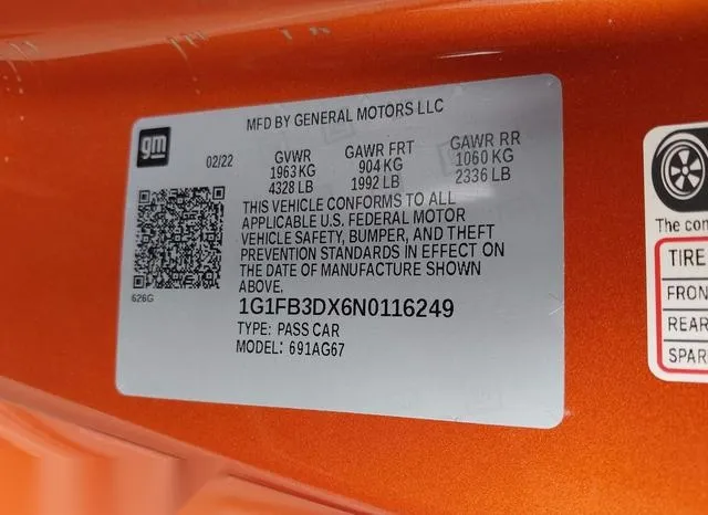 1G1FB3DX6N0116249 2022 2022 Chevrolet Camaro 9