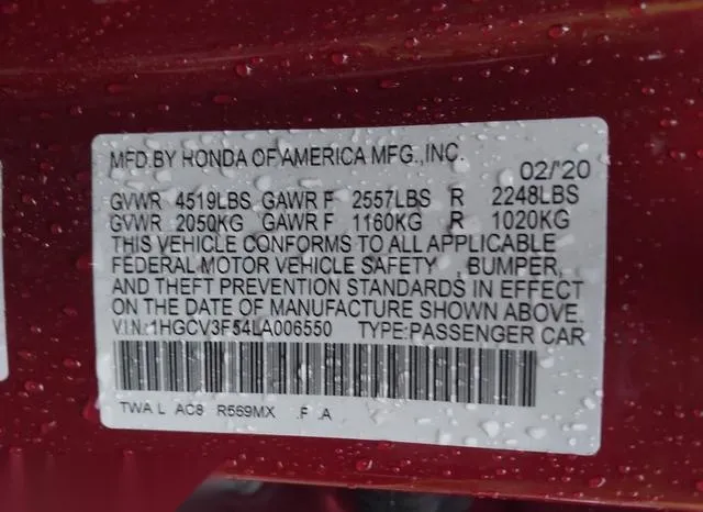 1HGCV3F54LA006550 2020 2020 Honda Accord- Hybrid Ex-L 9