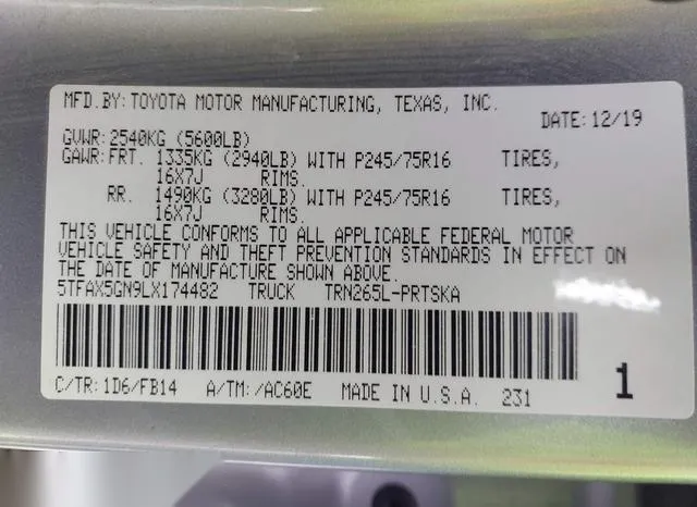 5TFAX5GN9LX174482 2020 2020 Toyota Tacoma- SR 9