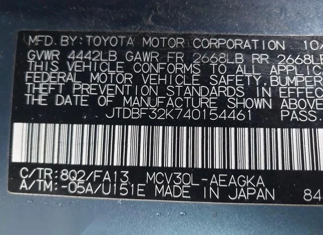 JTDBF32K740154461 2004 2004 Toyota Camry- Xle V6 9