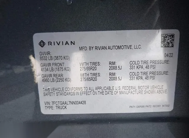 7FCTGAAL7NN004428 2022 2022 Rivian R1T- Launch Edition 9