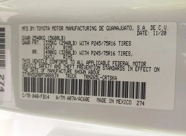 3TYRX5GN8MT008839 2021 2021 Toyota Tacoma- SR 9