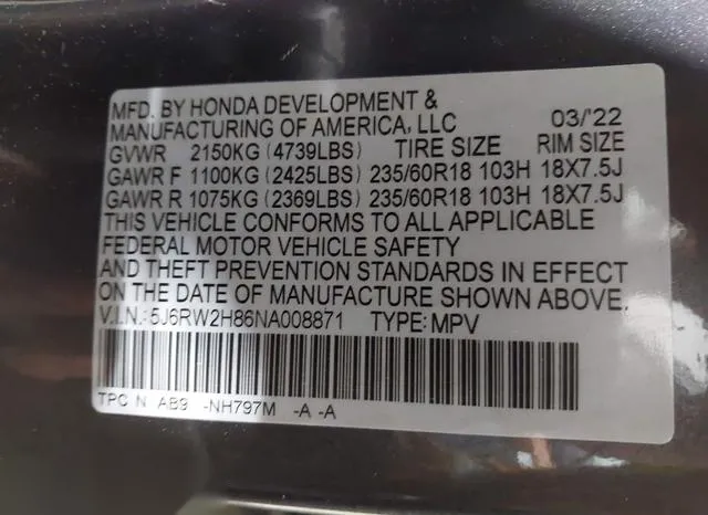 5J6RW2H86NA008871 2022 2022 Honda CR-V- Awd Ex-L 9