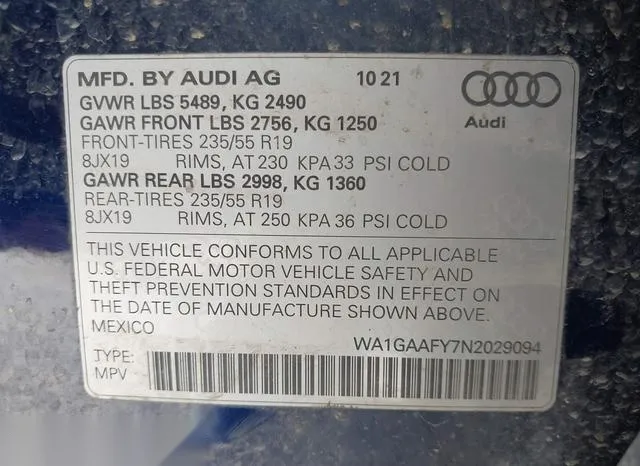 WA1GAAFY7N2029094 2022 2022 Audi Q5- Premium 45 Tfsi S Line  9