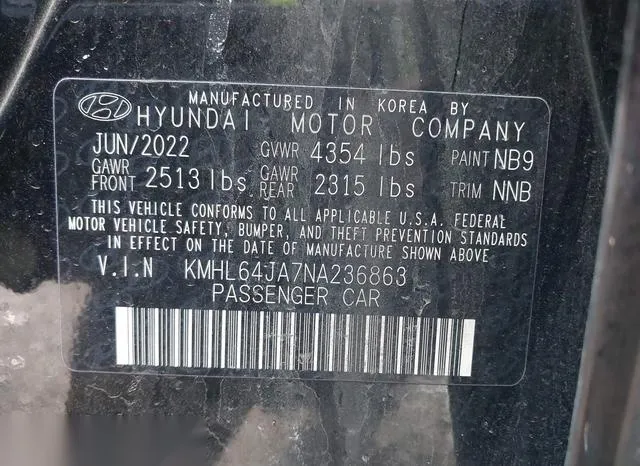 KMHL64JA7NA236863 2022 2022 Hyundai Sonata- Sel 9