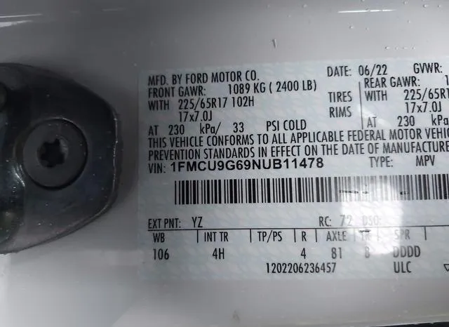 1FMCU9G69NUB11478 2022 2022 Ford Escape- SE 9