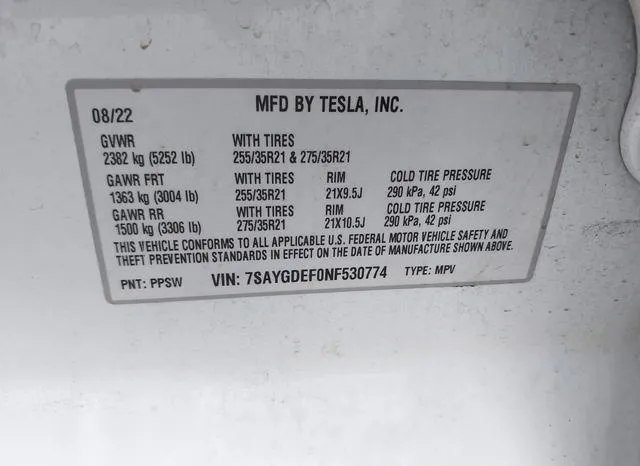 7SAYGDEF0NF530774 2022 2022 Tesla Model Y- Performance Dual  9