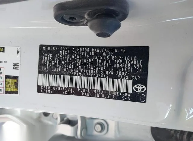 5YFP4MCE2NP135043 2022 2022 Toyota Corolla- SE 9