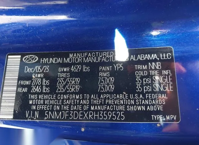 5NMJF3DEXRH359525 2024 2024 Hyundai Tucson- Sel 9