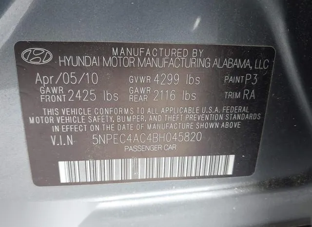 5NPEC4AC4BH045820 2011 2011 Hyundai Sonata- SE 9