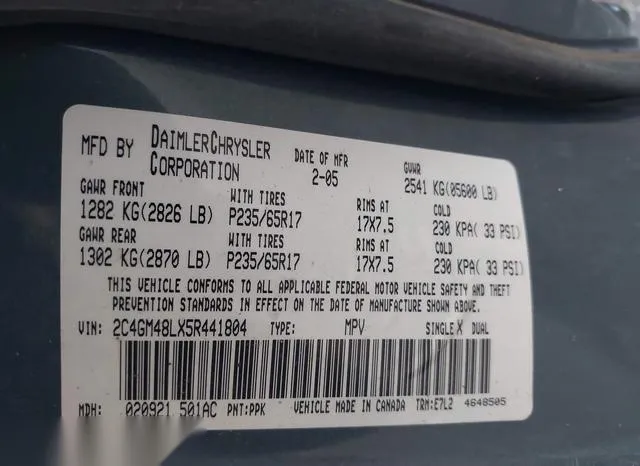 2C4GM48LX5R441804 2005 2005 Chrysler Pacifica 9