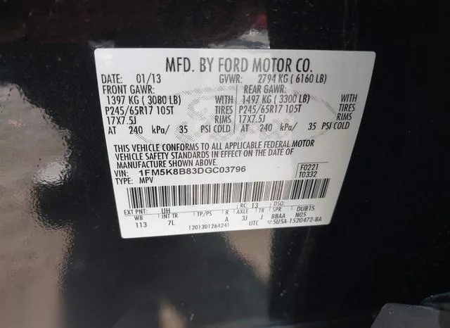 1FM5K8B83DGC03796 2013 2013 Ford Explorer 9