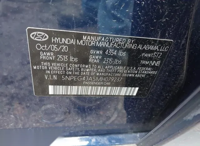 5NPEG4JA5MH079237 2021 2021 Hyundai Sonata- SE 9