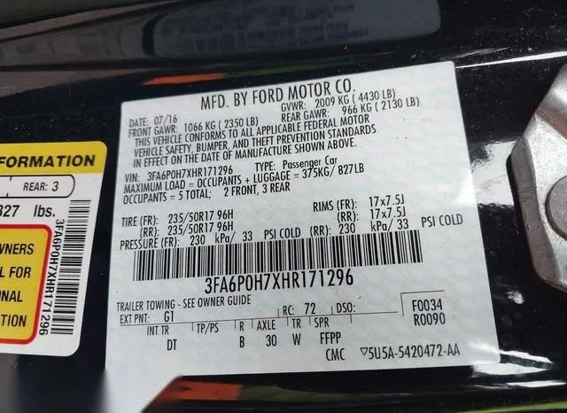 3FA6P0H7XHR171296 2017 2017 Ford Fusion- SE 9