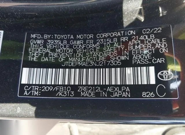 JTDEPMAE3NJ217305 2022 2022 Toyota Corolla- LE 9