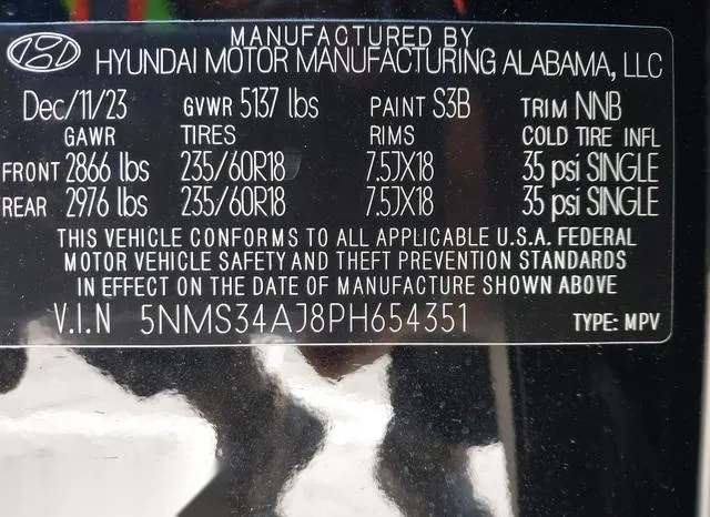 5NMS34AJ8PH654351 2023 2023 Hyundai Santa Fe- Sel 9