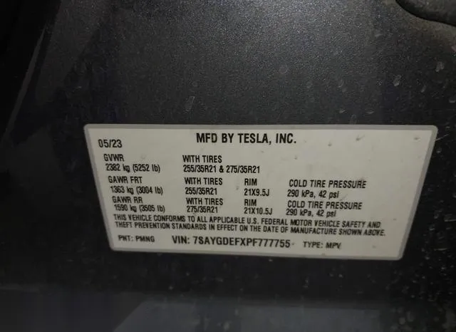 7SAYGDEFXPF777755 2023 2023 Tesla Model Y- Awd/Performance D 9