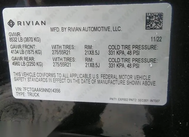 7FCTGAAA5NN014356 2022 2022 Rivian R1T- Adventure 9