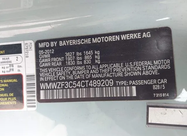 WMWZF3C54CT489209 2012 2012 Mini Cooper- Clubman 9