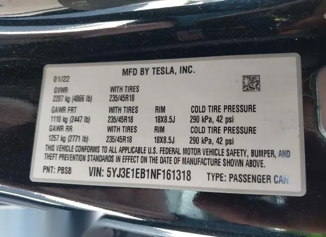 5YJ3E1EB1NF161318 2022 2022 Tesla Model 3- Long Range Dual M 9