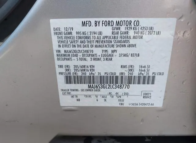 MAJ6S3GL2LC348770 2020 2020 Ford Ecosport- SE 9