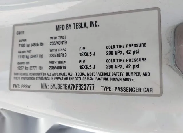 5YJ3E1EA7KF323777 2019 2019 Tesla Model 3- Long Range/Mid Ra 9