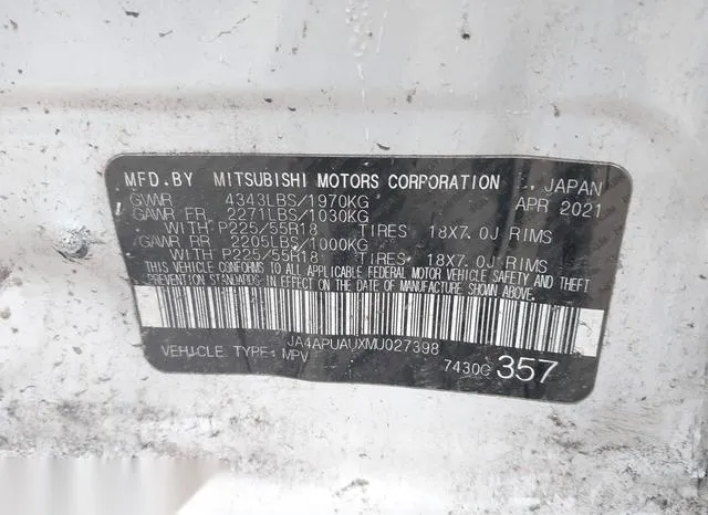 JA4APUAUXMU027398 2021 2021 Mitsubishi Outlander- Sport 2-0 9