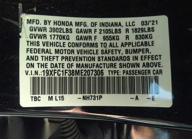 19XFC1F38ME207306 2021 2021 Honda Civic- EX 9