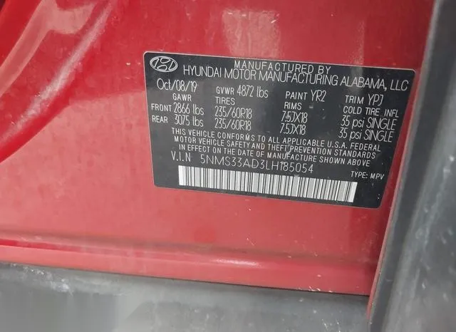 5NMS33AD3LH185054 2020 2020 Hyundai Santa Fe- Sel 9