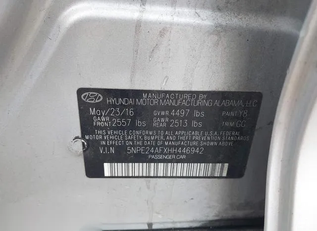 5NPE24AFXHH446942 2017 2017 Hyundai Sonata 9