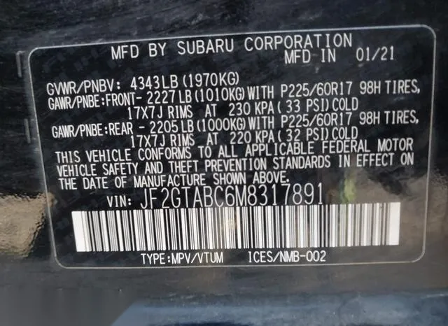 JF2GTABC6M8317891 2021 2021 Subaru Crosstrek 9