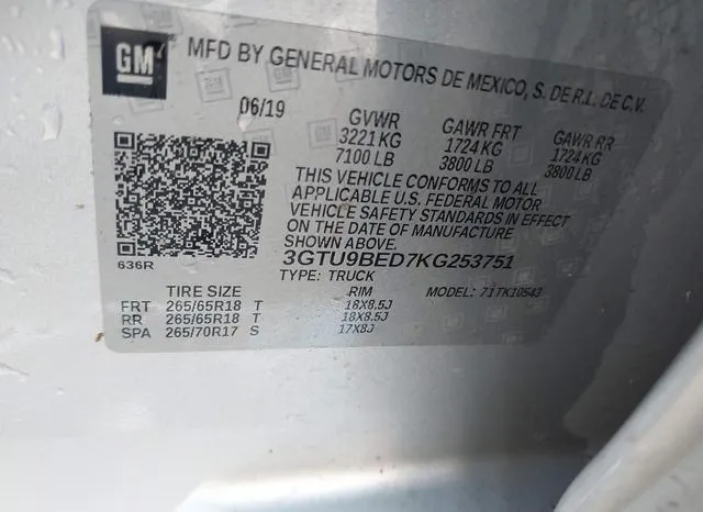 3GTU9BED7KG253751 2019 2019 GMC Sierra- 1500 Sle 9