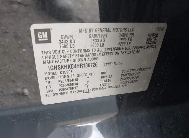 1GNSKHKC4HR130726 2017 2017 Chevrolet Suburban- LT 9