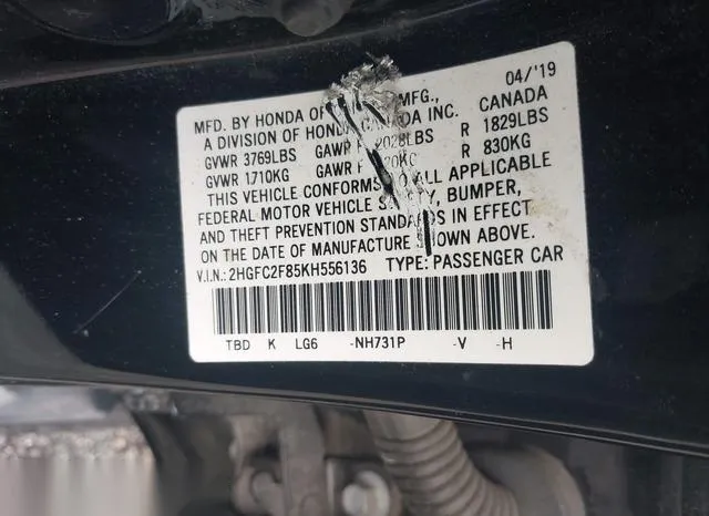 2HGFC2F85KH556136 2019 2019 Honda Civic- Sport 9