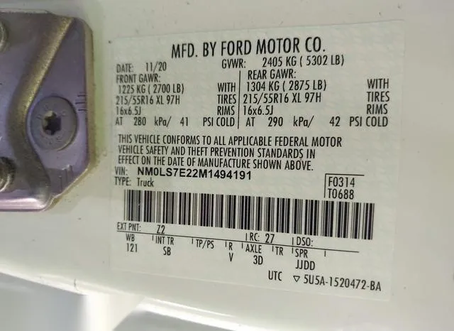 NM0LS7E22M1494191 2021 2021 Ford Transit- Connect XL 9